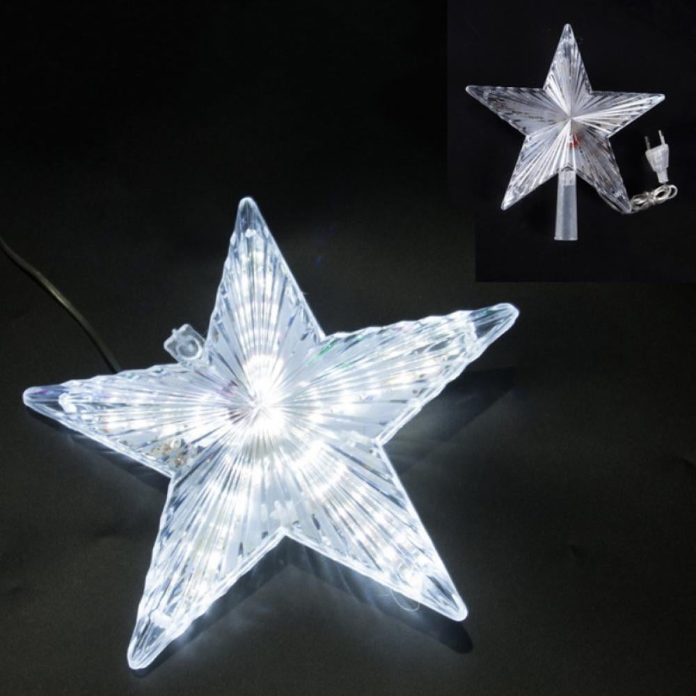 Christmas Tree Topper with LED Light,Clear Five-Pointed Star Tree Topper Plug in for Xmas New Year Lighted Christmas Tree Decorati