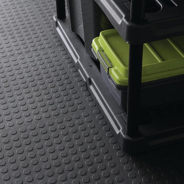Black Raised Coin 18 in. W x 18 in. L x 0.1 in. Thick Rubber Exercise\Gym Flooring Tiles (6 Tiles\Case) (13.5 sq. ft.)