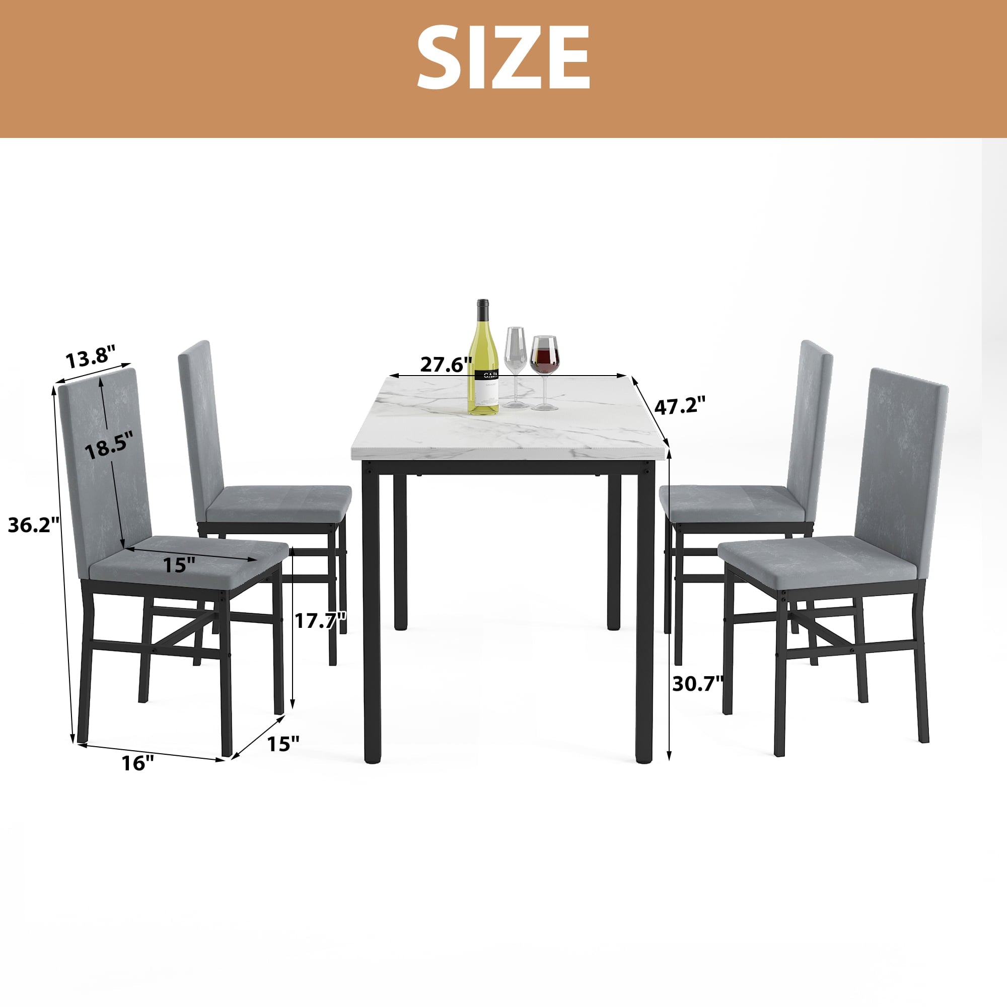 uhomepro 5 Pieces Dining Table Set, Elegant Marble Top Kitchen Table and Chairs for 4, Metal Frame Table and 4 Velvet Upholstered Chairs Perfect for Kitchen Breakfast Nook Bar Small Apartment