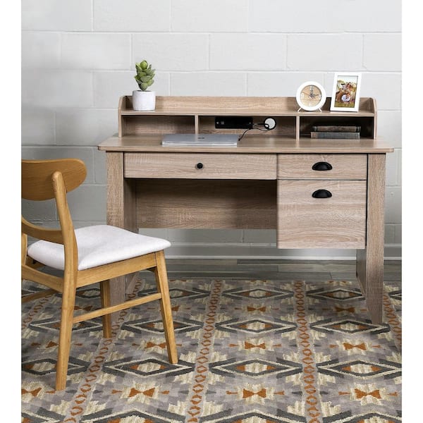 48 in. Rectangular Light Oak 3 Drawer Executive Desk with File Storage