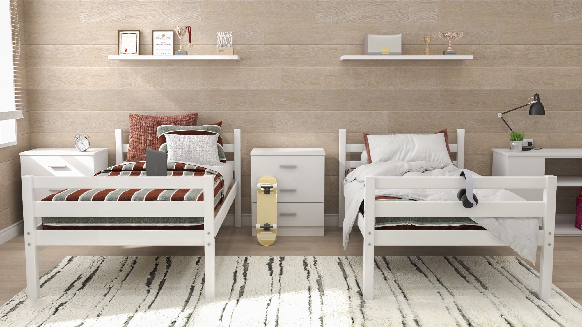 Campbell Wood Twin over Twin Convertible Bunk Bed, White