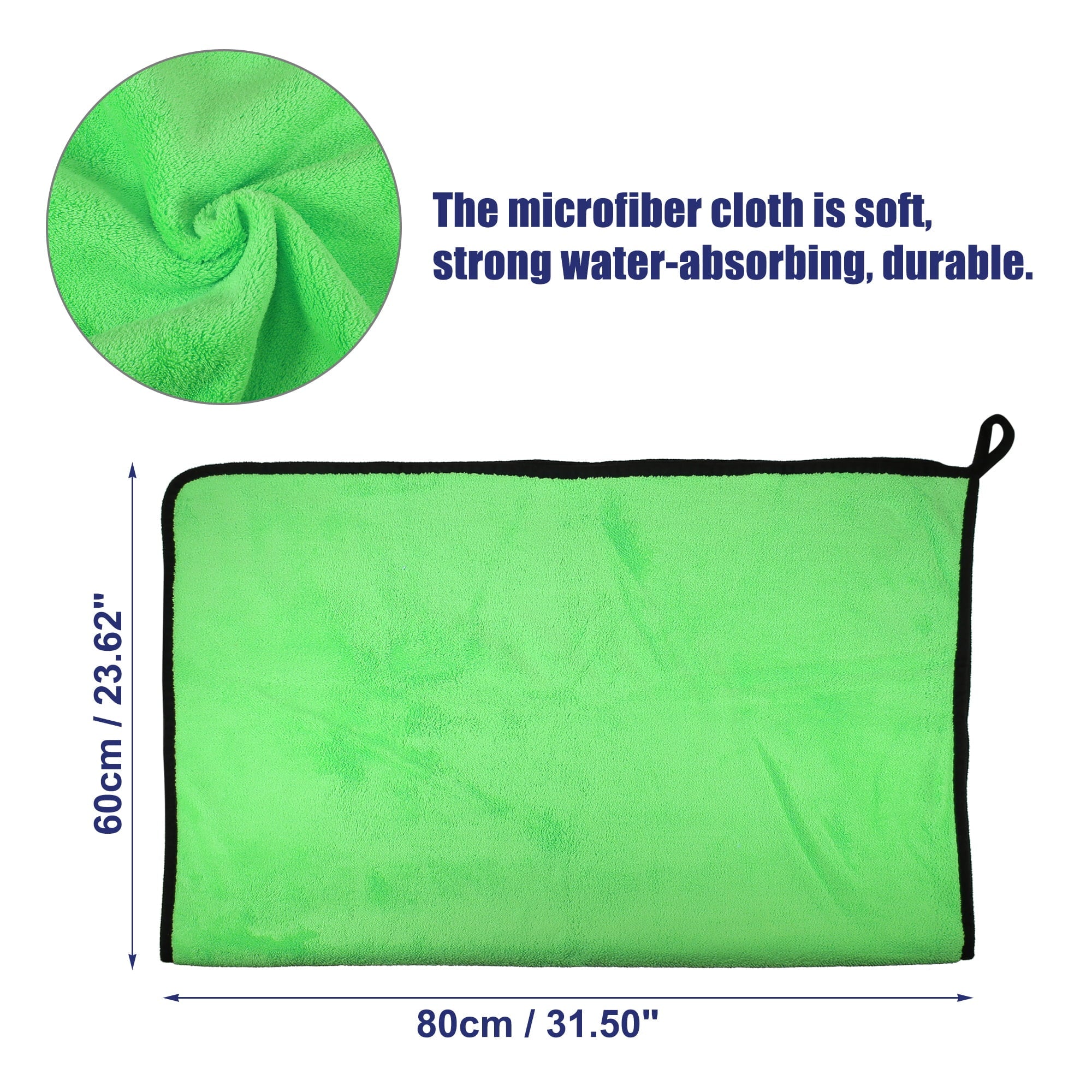 Unique Bargains Microfibre Car Drying Towel 80x60cm Extra Large Car Cleaning Green 2pcs