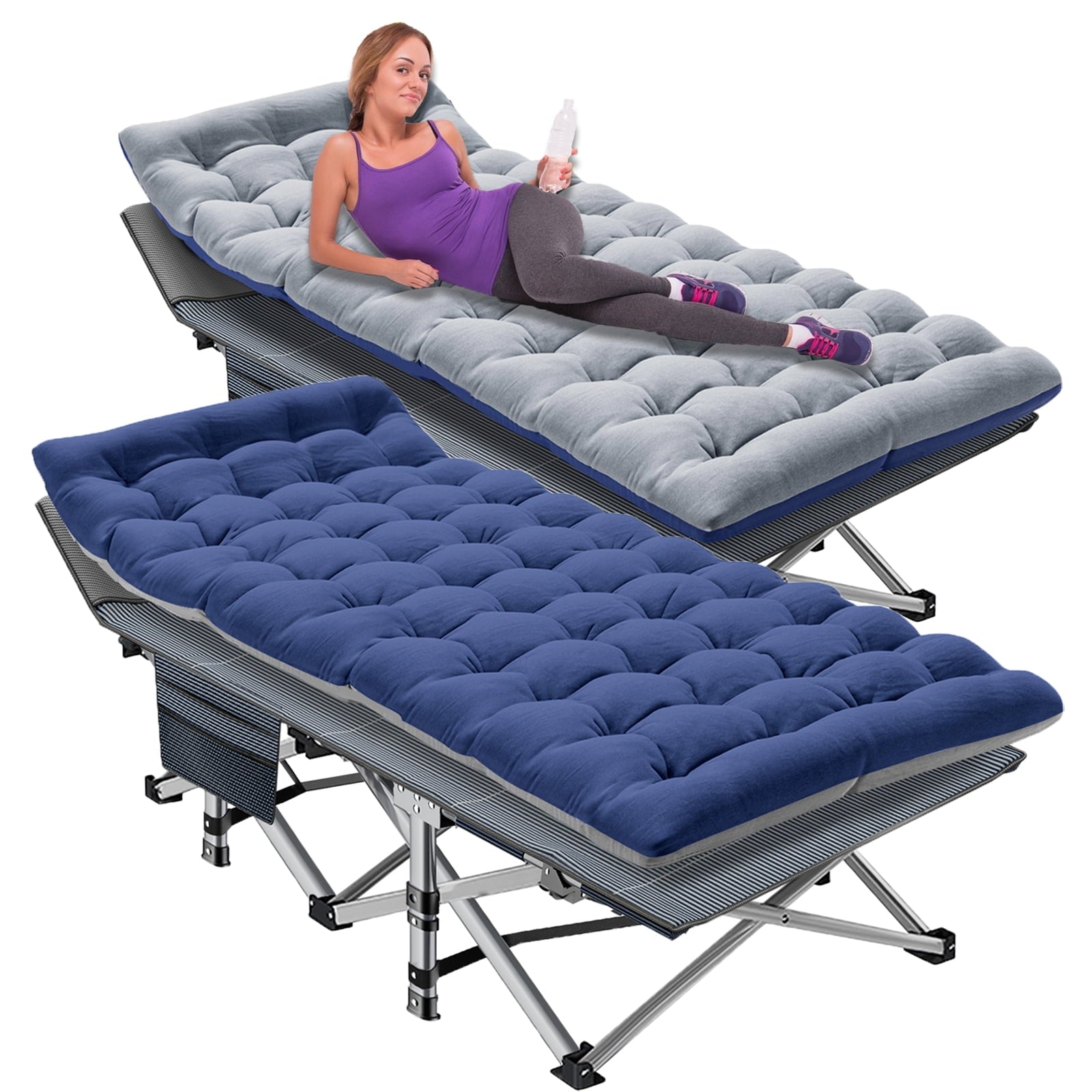 MOPHOTO 2 Pack Camping Cot for Adult,Portable Sleep Cot Bed with Carry Bag for Home/Office Nap,Folding Bed Cot with 3.3 Inch 2 Sided Mattress,Guest Bed