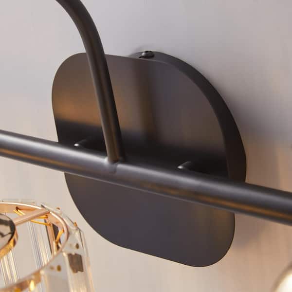 IndustrialVL 23.13 in. 3-Light Brass Black Vanity Light with Crystal Glass Shades
