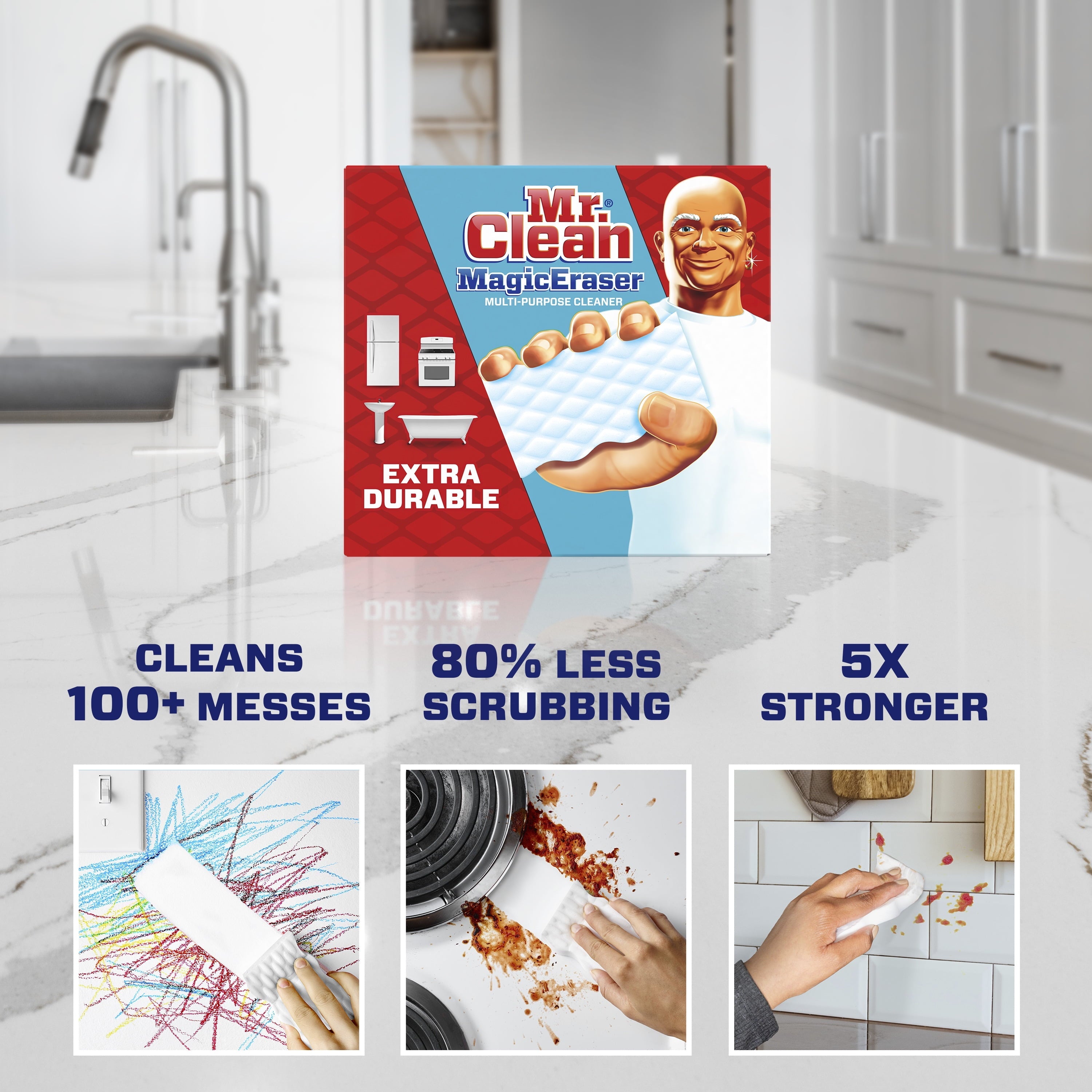 Mr. Clean Magic Eraser Extra Durable, Cleaning Pad with Durafoam, 4 Ct