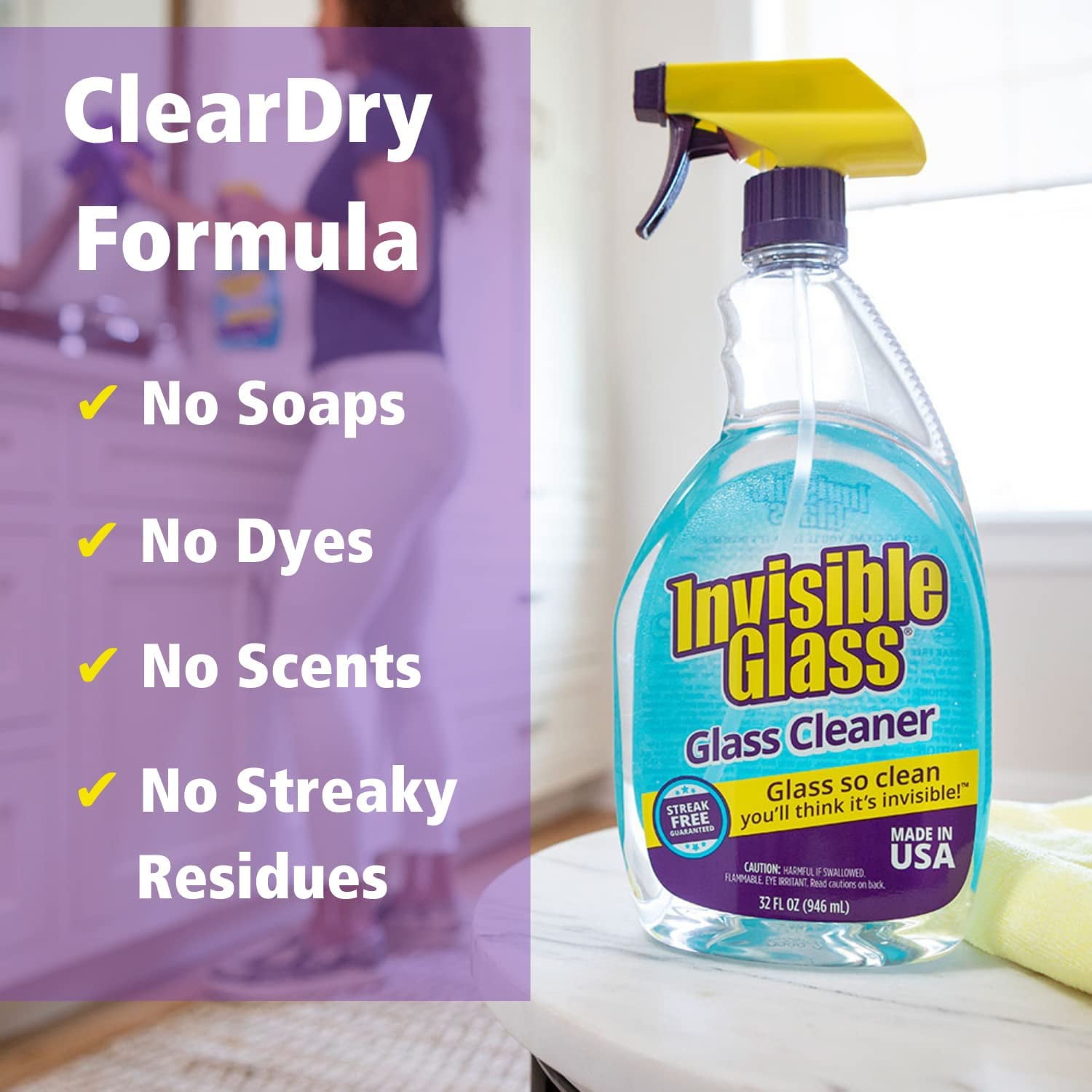 Invisible Glass 92194-6PK 32-Ounce Cleaner and Window Spray for Home and Auto for a Streak-Free Shine Film-Free Glass Cleaner and Safe for Tinted and Non-Tinted Windows and Windshield Film Remover