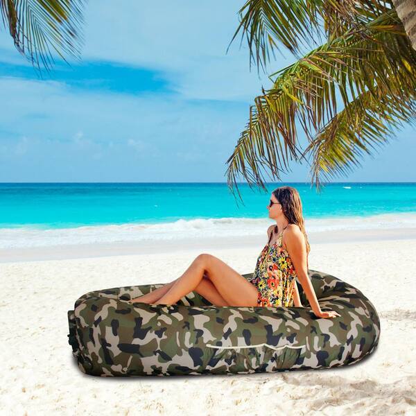 Camouflage Inflatable Lounger Hangout Sofa Bed with Travel Bags and Pockets (2-Pack)