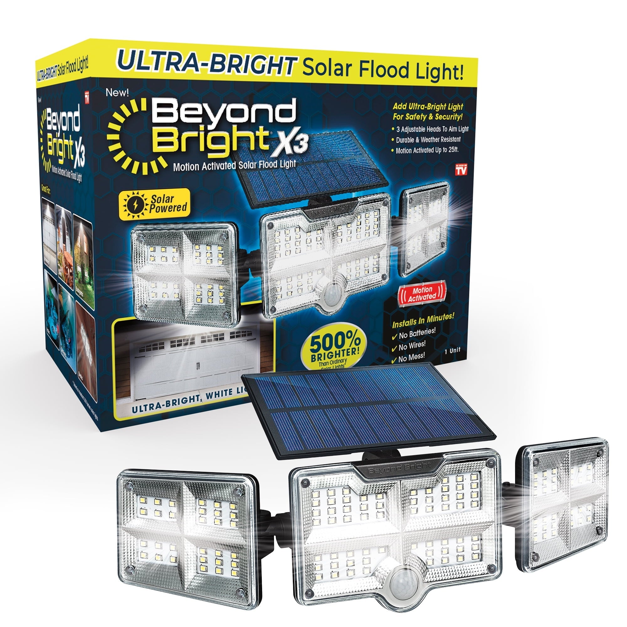 Beyond Bright X3 Motion Activated Ultra Bright Solar Flood Light, 270 Degree Beam Spread.