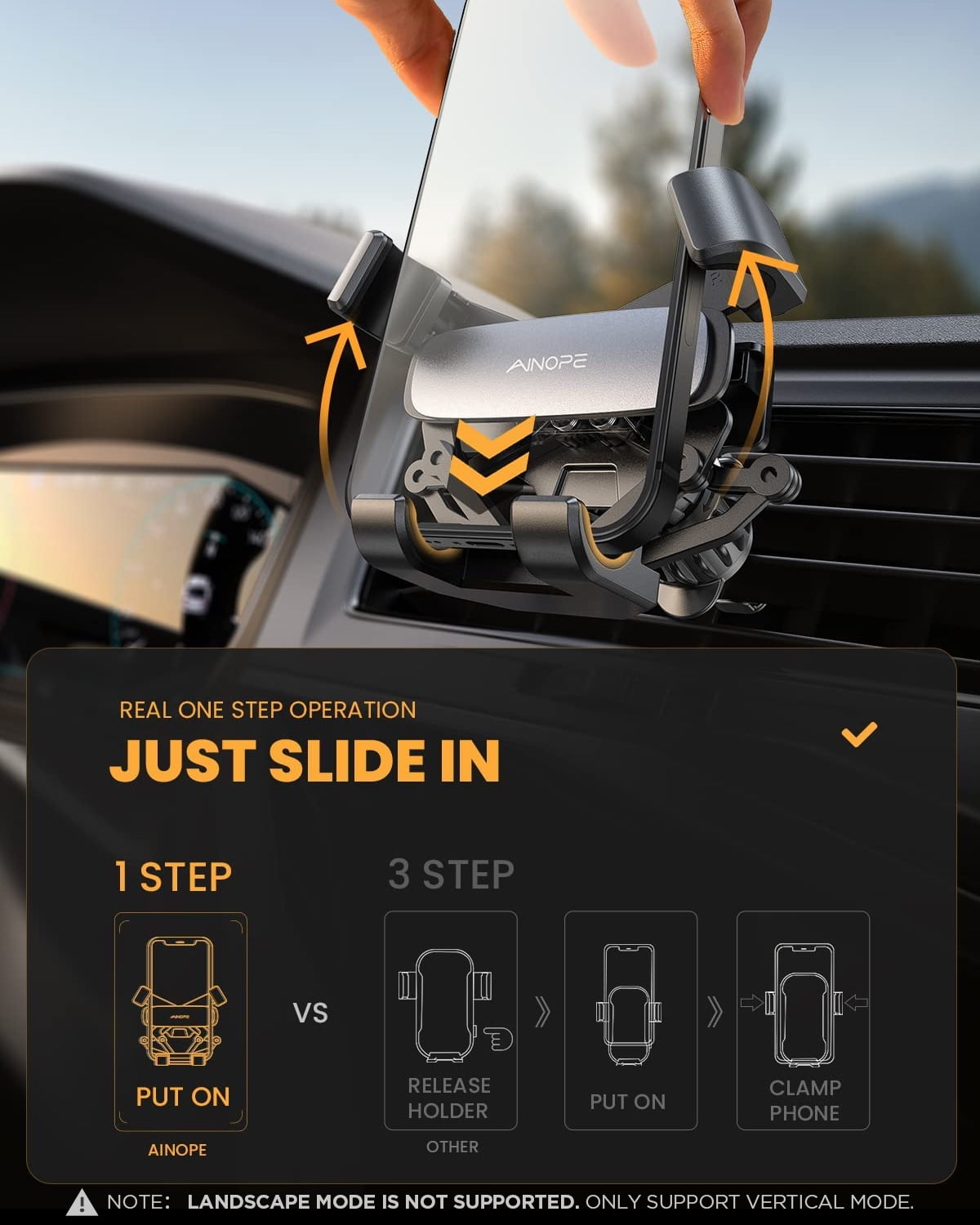 AINOPE Car Phone Holder Mount 2022 Upgraded Gravity Car Phone Mount with Newest Air Vent Clip Auto Lock Hands Free Cell Phone Holder Mount for Car Compatible for iPhone 13 Pro Max & All Phones