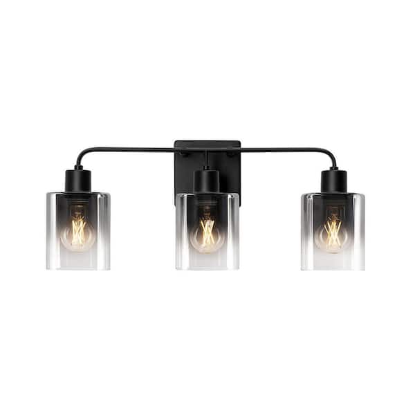 21.7 in. 3-Light Modern Black Bathroom Vanity Light With Bulbs Included