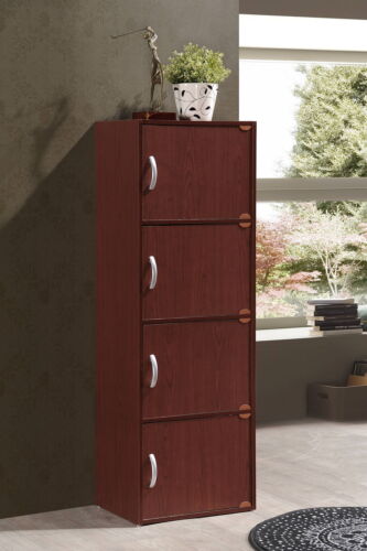 4-Shelf, 4-Door Bookcase in Mahogany