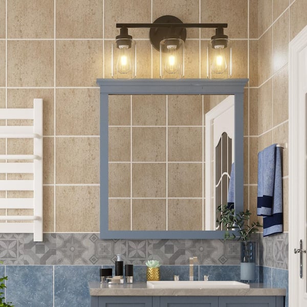 17 in. 3-Light Modern Matte Black Vanity-Light with Clear Glass Shade