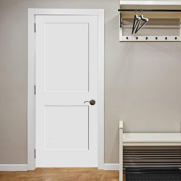 Shaker 28 in. x 80 in. 2-Panel Primed Pine Wood White Primed Craftsman Interior Door Slab