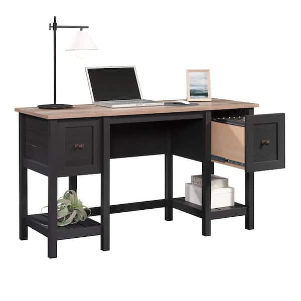 Cottage Road 53.937 in. Raven Oak Computer Desk with File Storage
