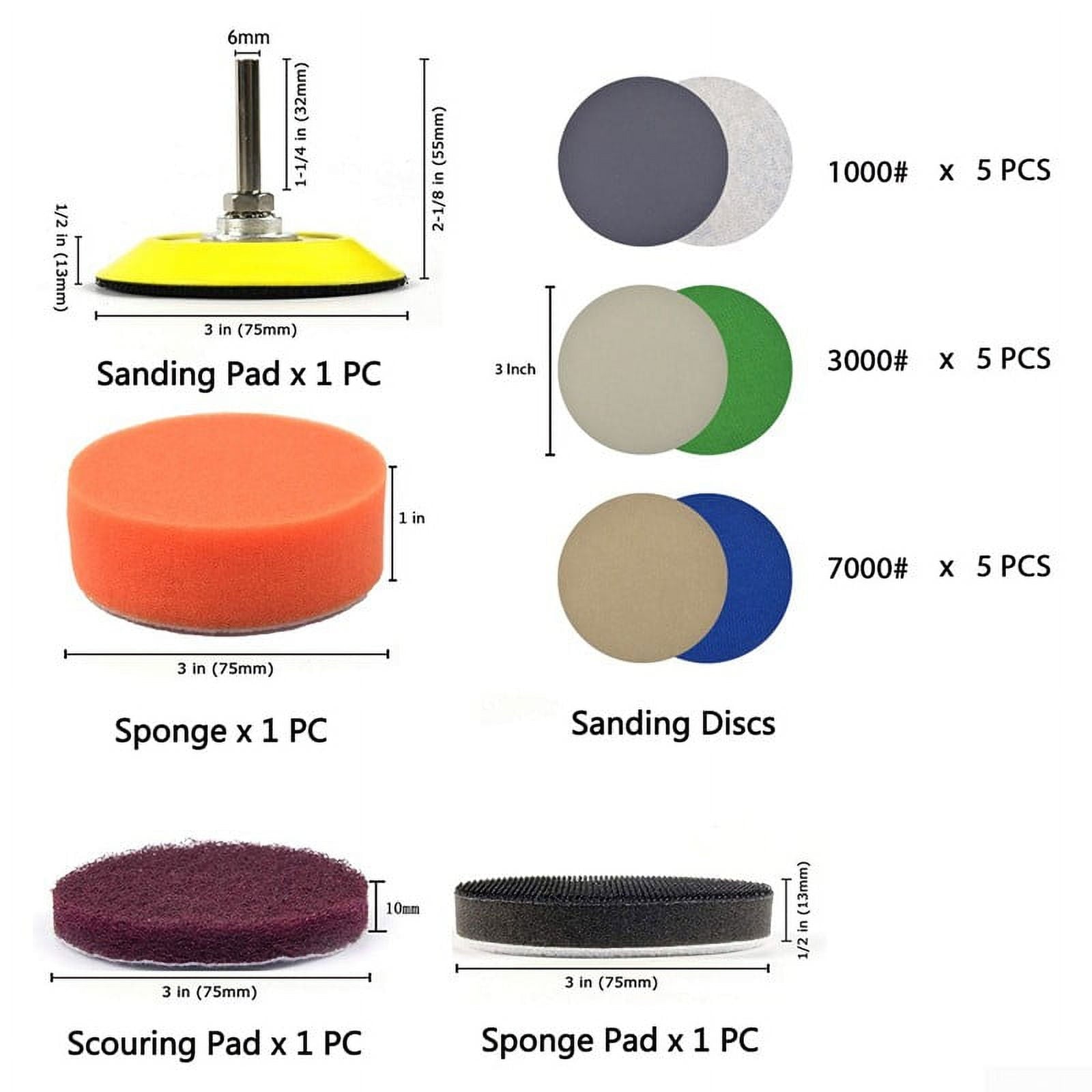 UHUSE 3inch Automotive Polishing Set Headlight Repairing Kit Sandpaper Scouring Cloth