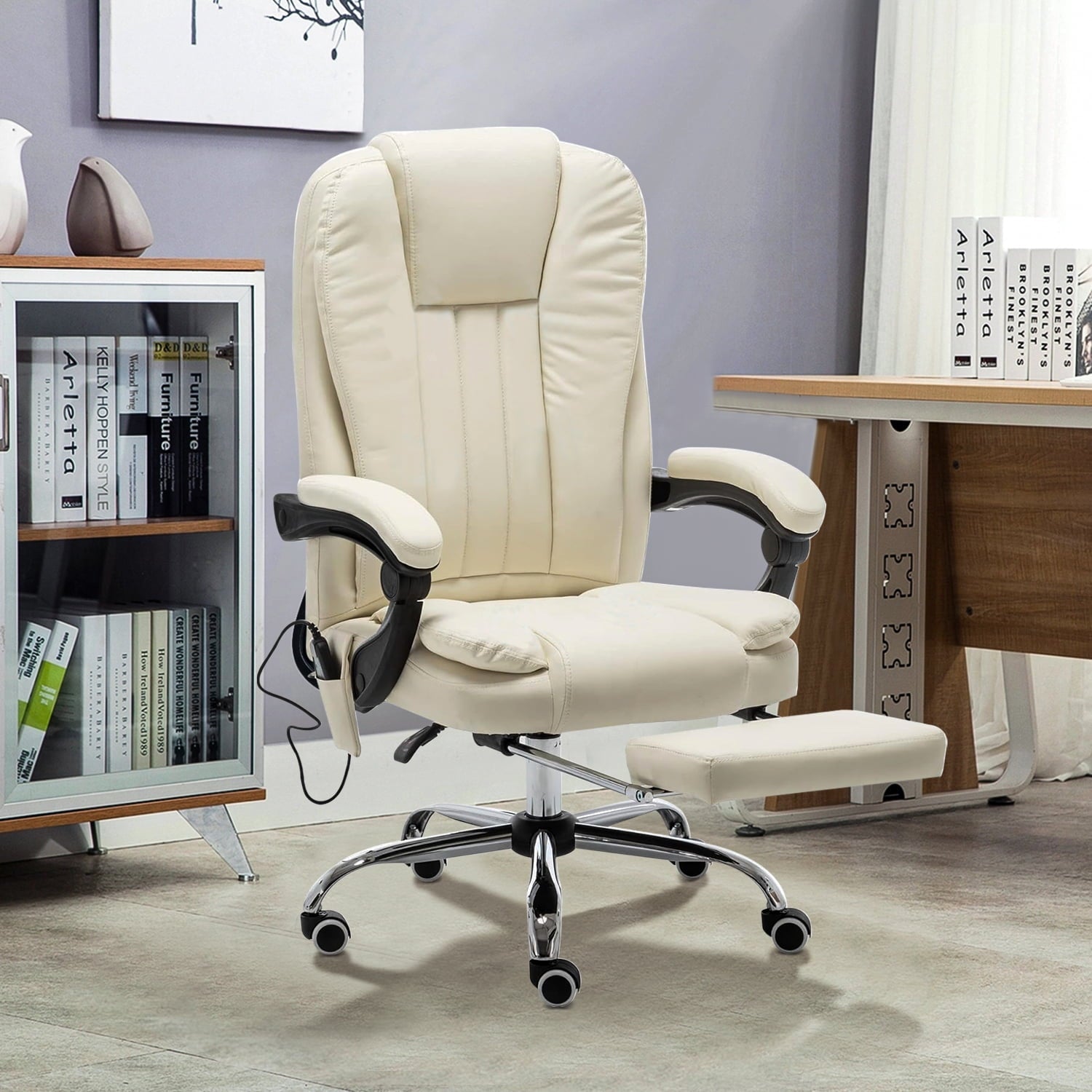 Hommow Massage Office Chair Ergonomic Computer Chair, High Back Executive 3D Chair,White