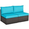Costway 2PCS Patio Rattan Armless Sofa Sectional Conversation Furniture Set  W/Cushion Red