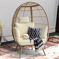 DWVO Wicker Egg Chair, Oversized Indoor Outdoor Lounger for Patio, Backyard, Living Room, Beige