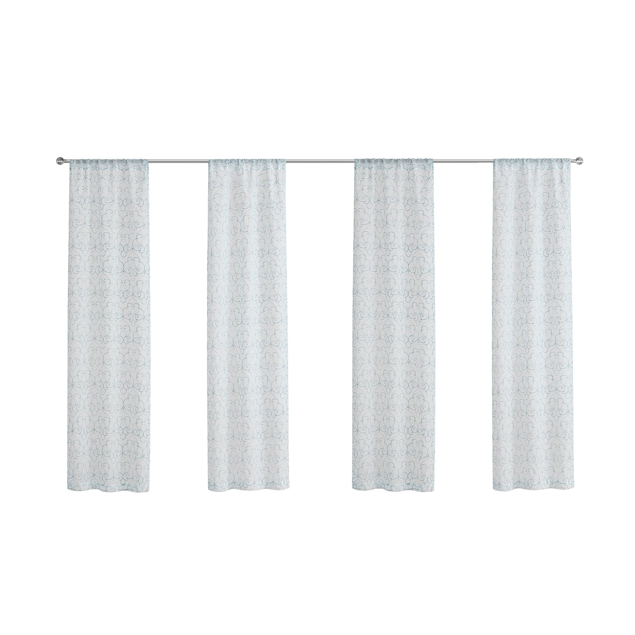 Mainstays Modern Scroll Aqua Rod Pocket Sheer Curtain Set, 28