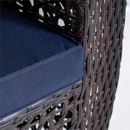 Noble House Big Sur Patio Swivel Chair Wicker with Cushion Multi-Brown/Na<wbr/>vy Blue