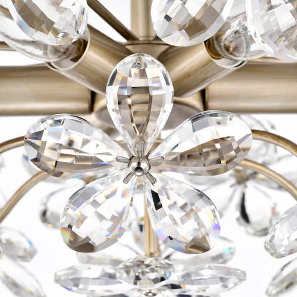 Teresa 17.7 in. 6-Light Brushed Silver-ish Champagne Flower Crystal Flush Mount with No Bulbs Included