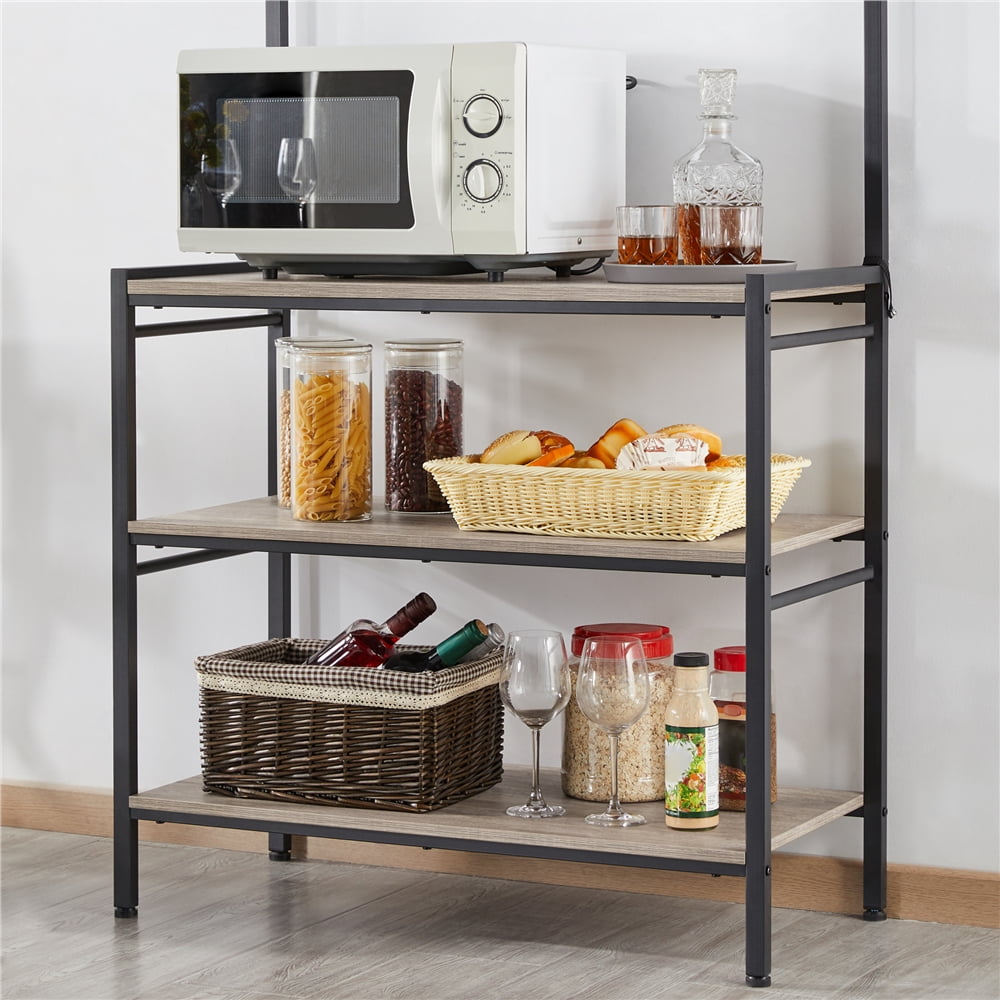 Easyfashion 4-Tier Kitchen Baker's Rack with Hooks, Gray