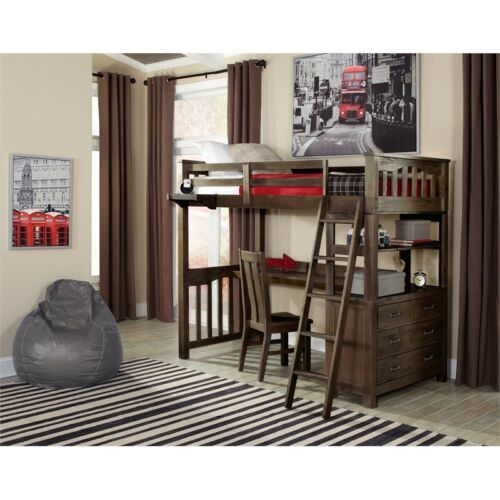 Hillsdale Highlands Transitional Wood Twin Loft Bed Set in Espresso