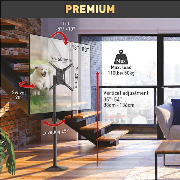 Barkan 13 - 83 inch Swivel & Tilt Fixed Floor Stand TV Mount Black Patented to Fit Various Screen Types Screen Leveling