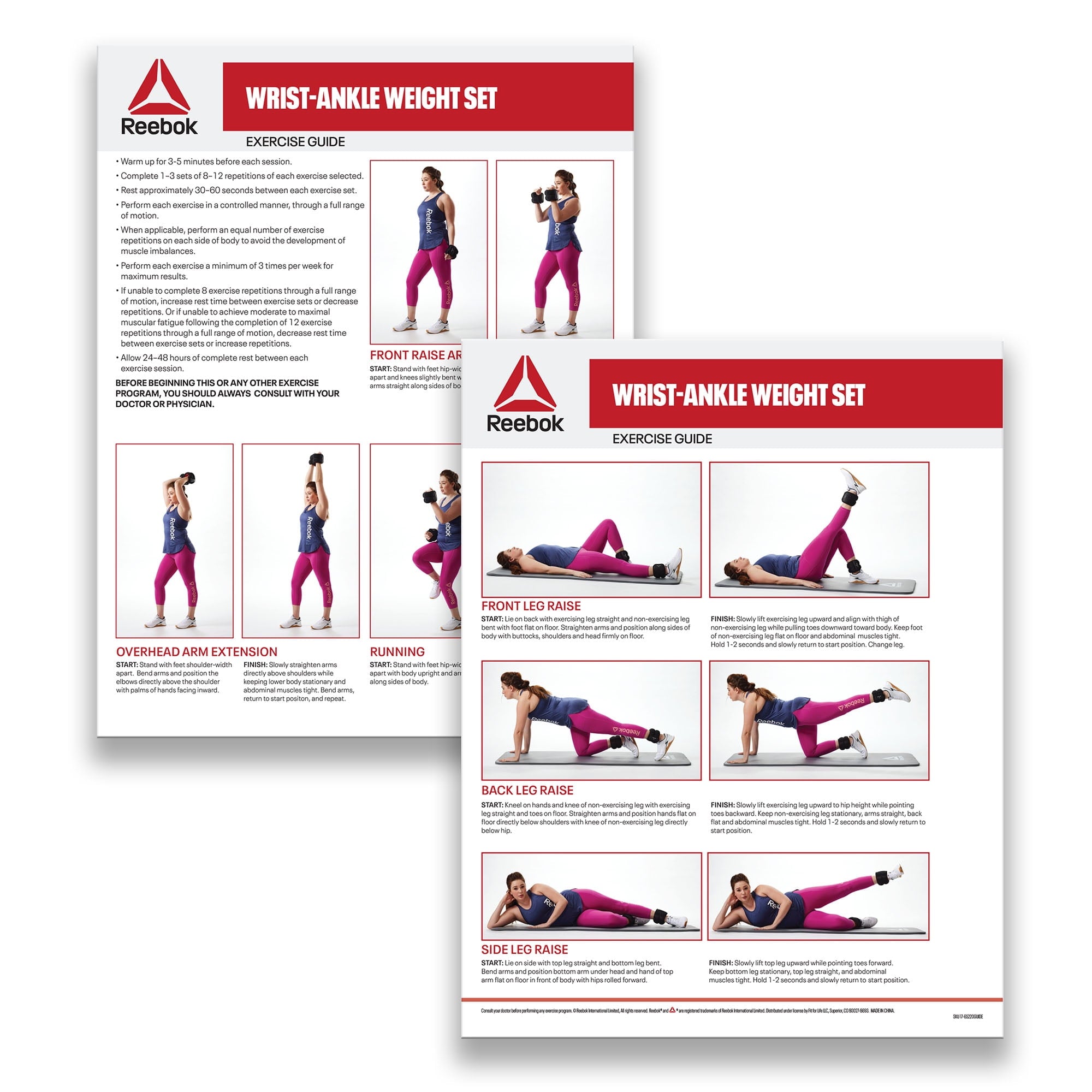 Reebok 10lb Ankle and Wrist Weight Set, Includes Two 5lb Weights, Adjustable Fit