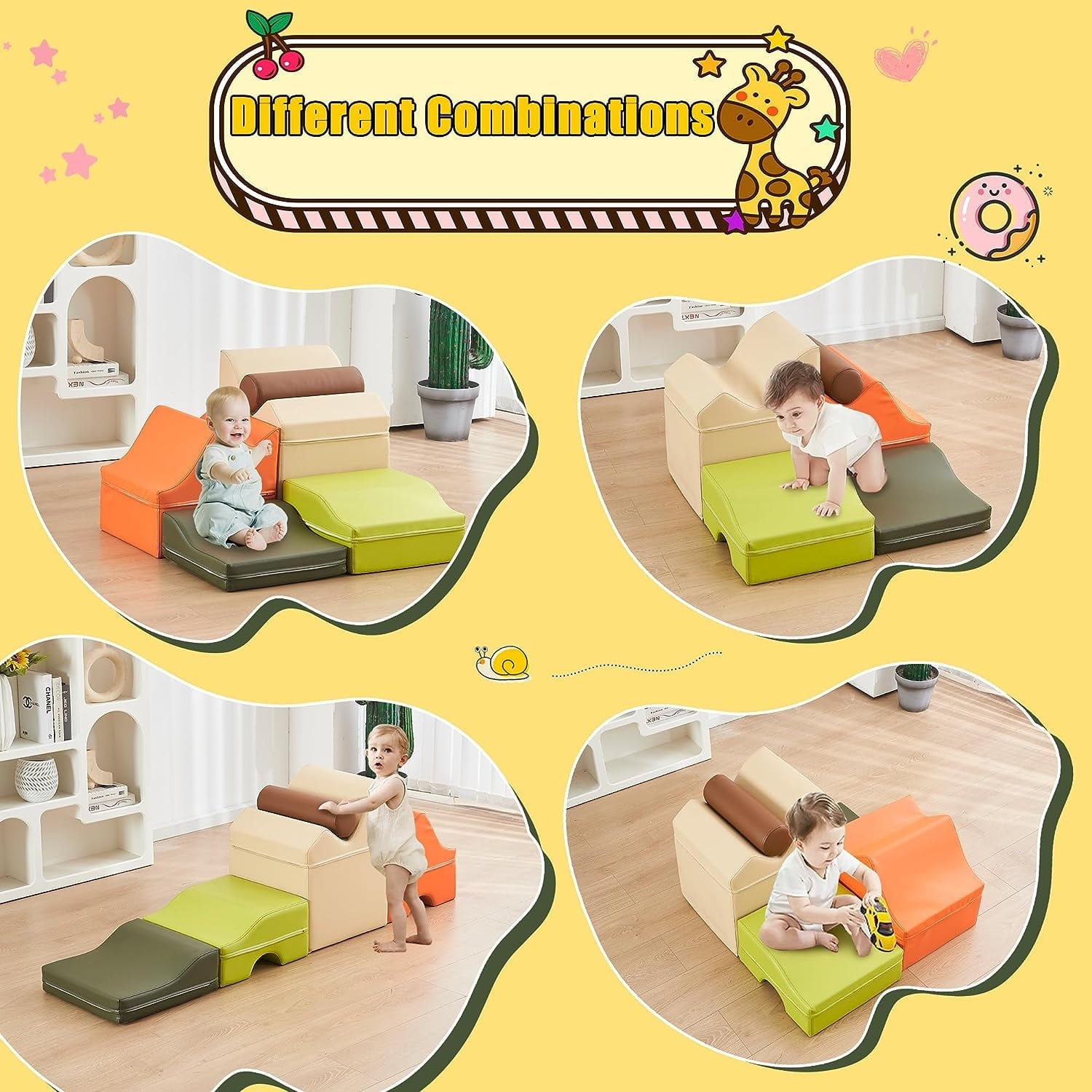 5Pcs Foam Climbing Blocks, Linor Indoor Toddler Climbing Toys for Toddlers and Preschoolers, Safe Soft Play Equipment Foam Blocks Climber, Climb & Crawl Kids Soft Foam Activity Playset