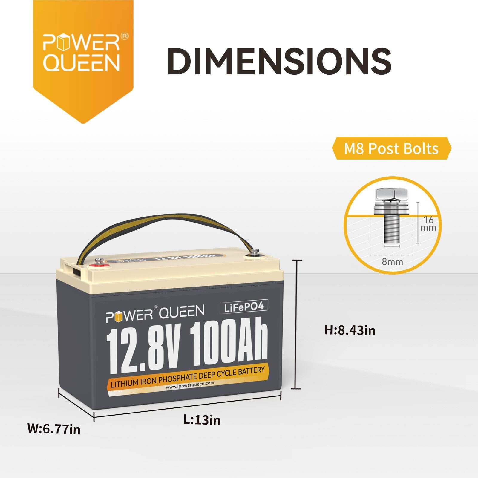 Power Queen 12V 100Ah LiFePO4 Lithium Battery Deep Cycle with 100A BMS for Solar Marine