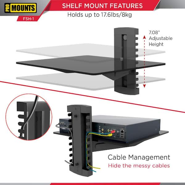 Heavy-Duty Tempered Glass AV Wall Shelf