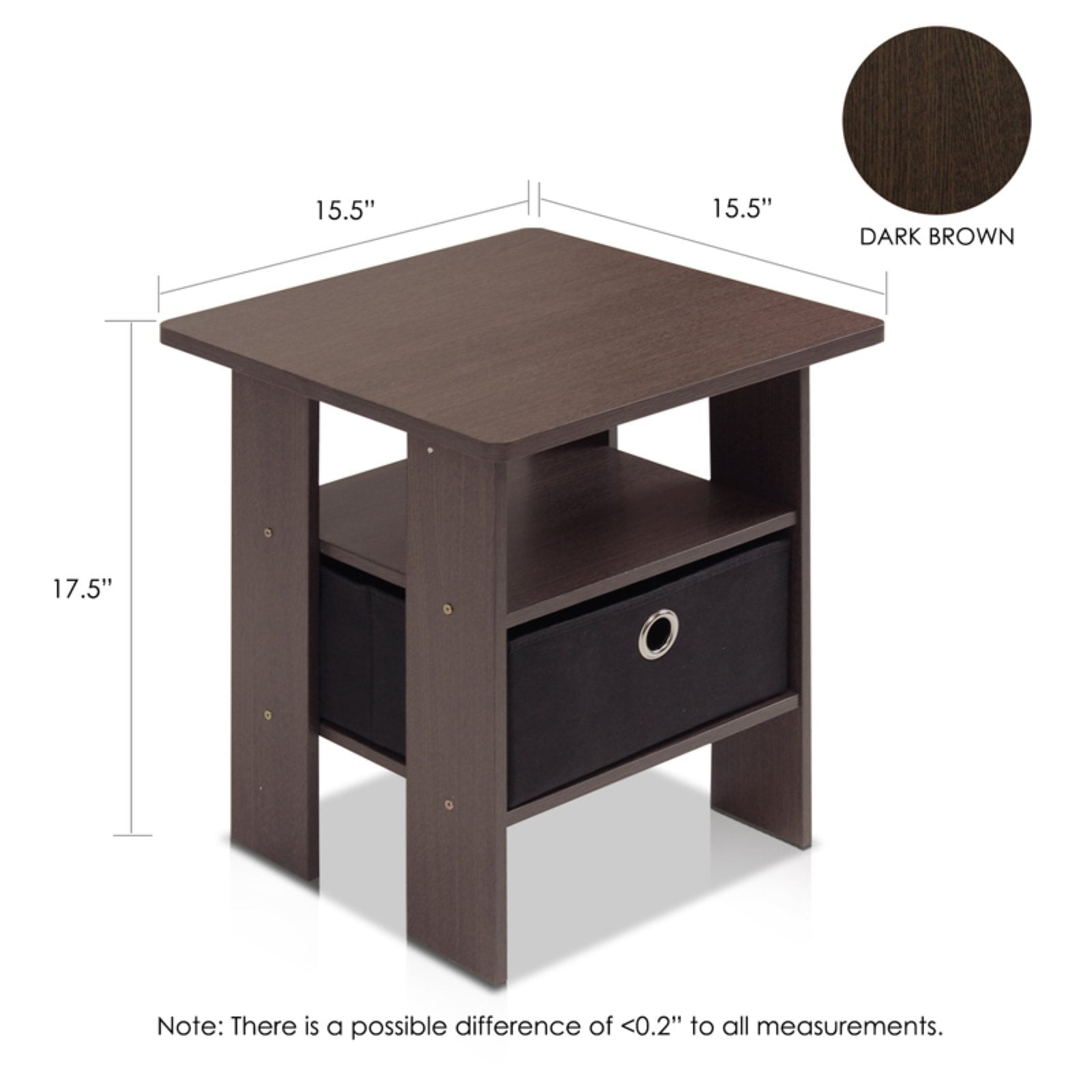 Furinno 2 Petite End Table Bedroom Night Stand - Set of Two, Gray/Black