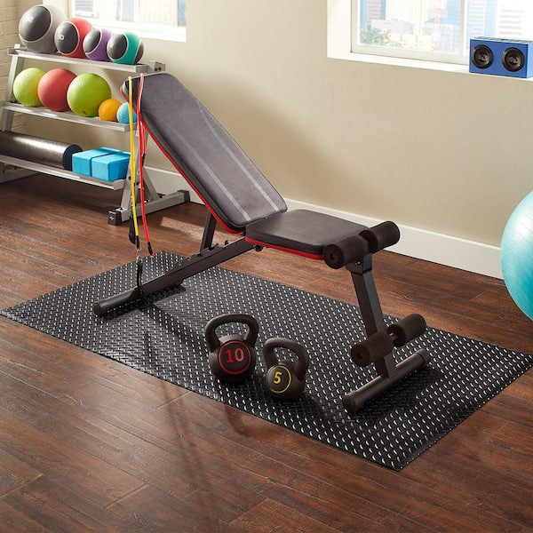 Black 3 ft. W x 6 ft. L Diamond Vinyl Fitness Equipment and Utility Mat (18 sq. ft.)
