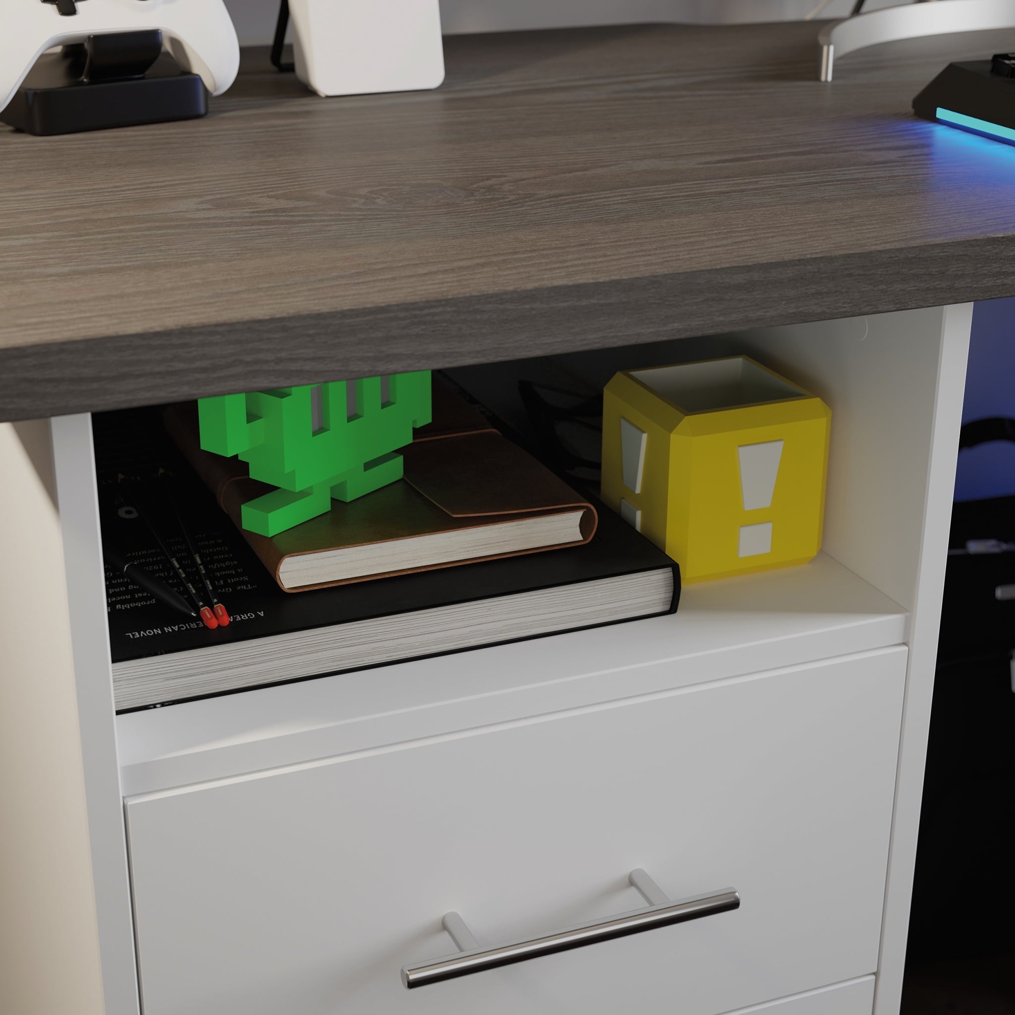 Sauder Gaming Desk with Charcoal Ash Accent Top, White Finish