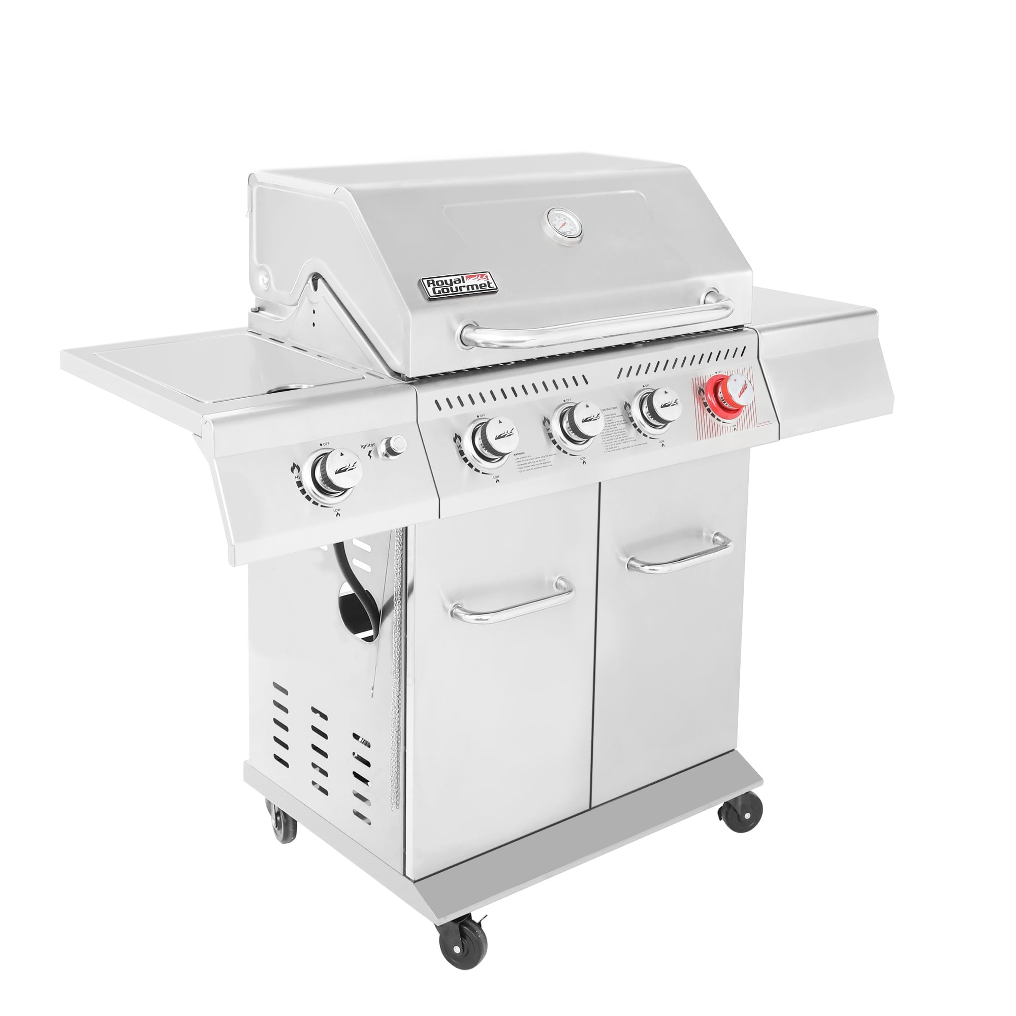 Royal Gourmet GA4402S Stainless Steel 4-Burner BBQ Cabinet Style Gas Grill with Sear Burner and Side Burner Silver