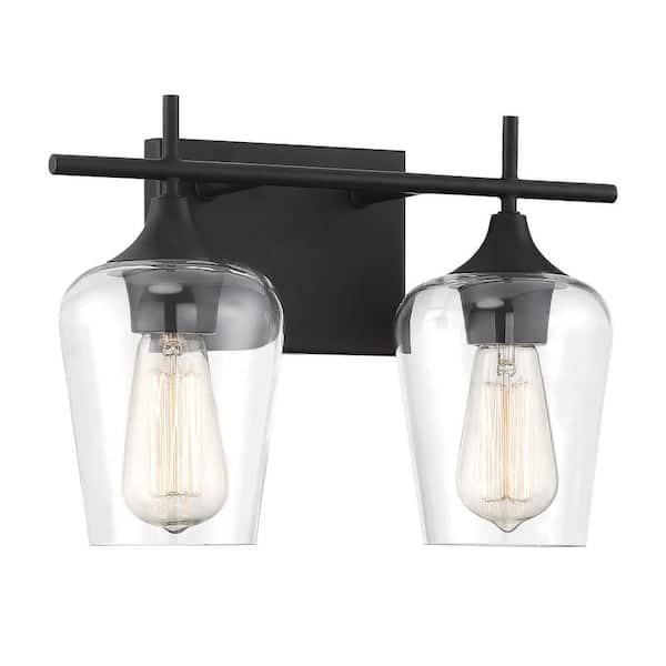 Octave 13.75 in. W x 9 in. H 2-Light Black Bathroom Vanity Light with Clear Glass Shades