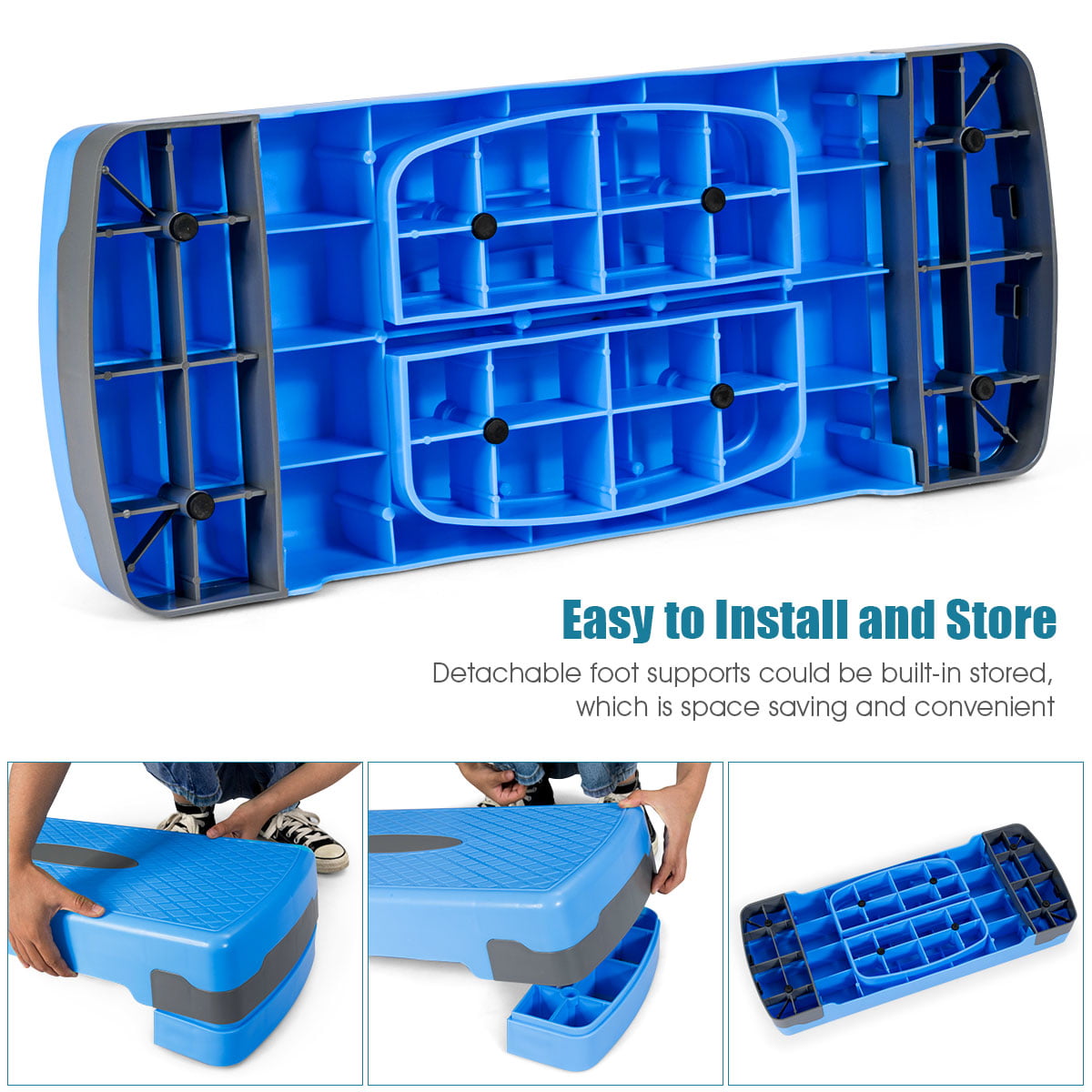 Costway 26'' Aerobic Exercise Stepper Cardio Trainer W/Riser Height-Adjustable Home Gym Blue