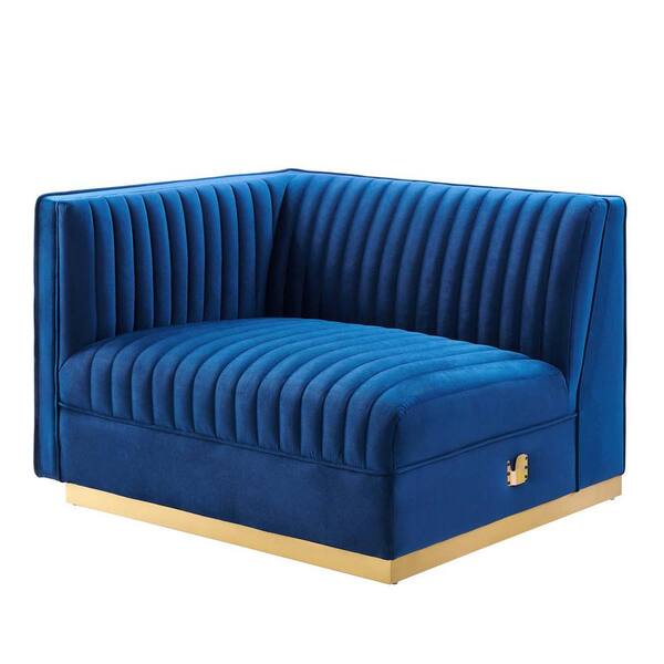 Sanguine 41 in. Channel Tufted Performance Velvet Modular Sectional Sofa Left-Arm Chair in Navy Blue