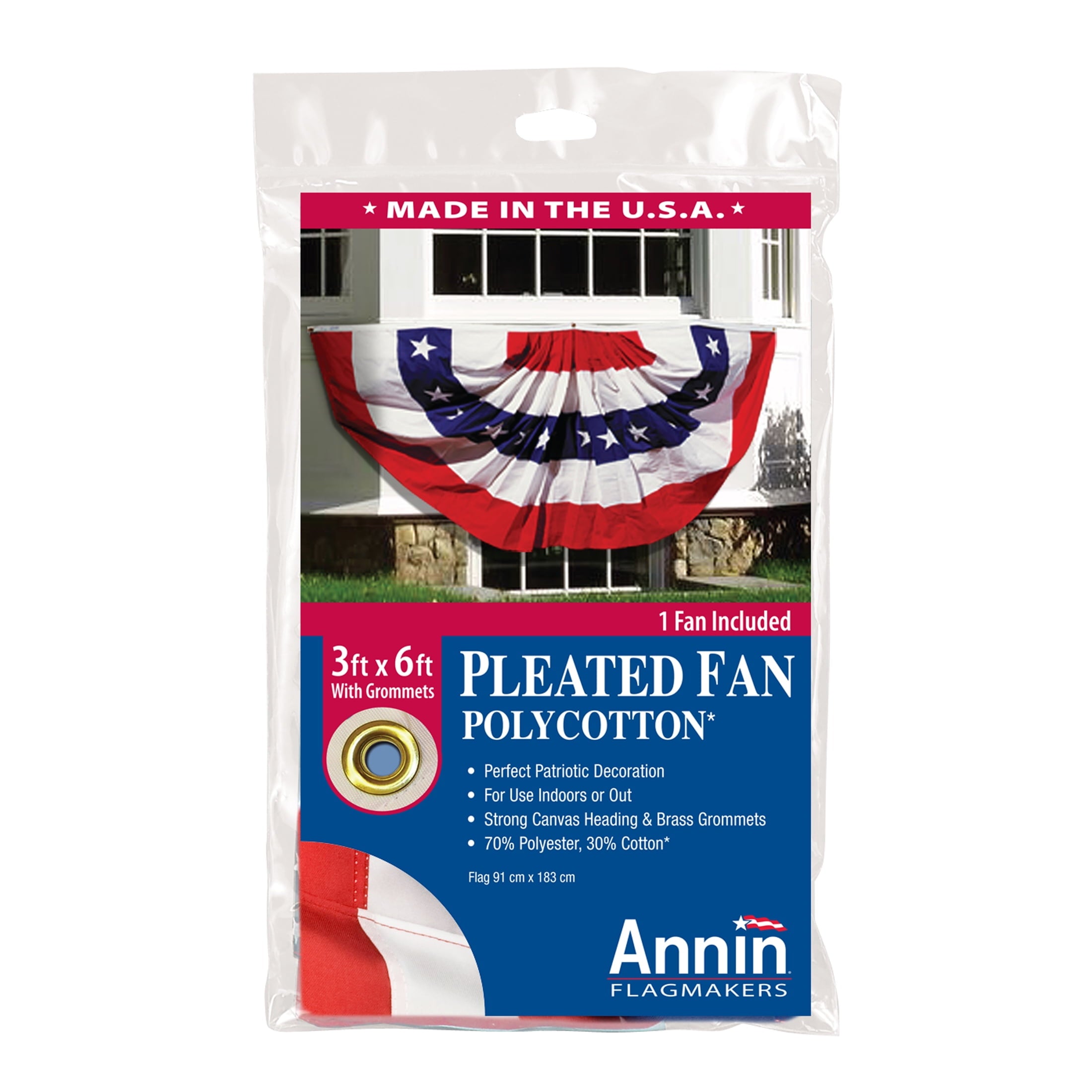 American Pleated Fan with Stars and Stripes by Annin, 3’ x 6’