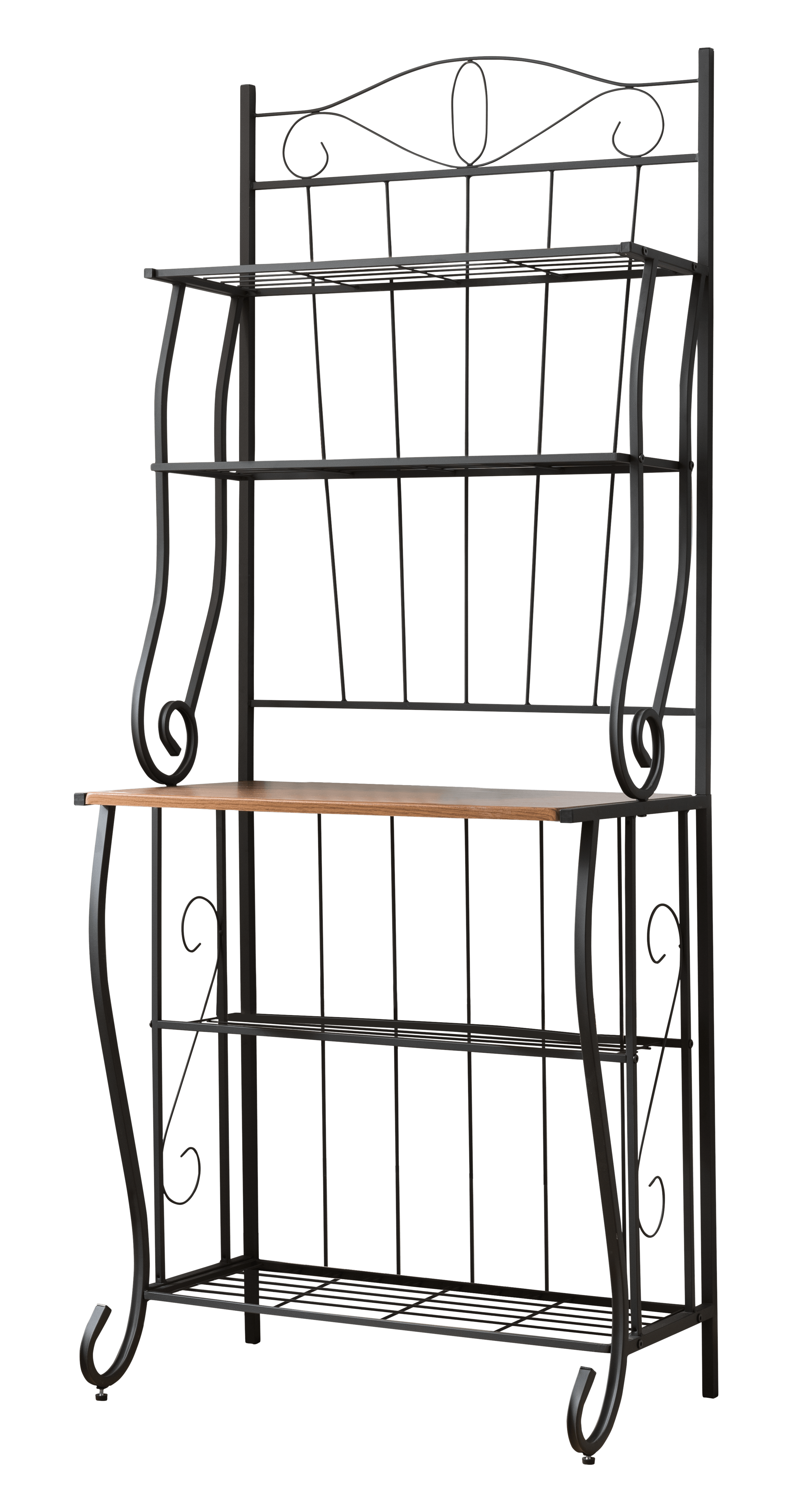 Bian Black Metal & Walnut Wood Transitional 5 Tier Storage Kitchen Bakers Organizer Rack Display Stand