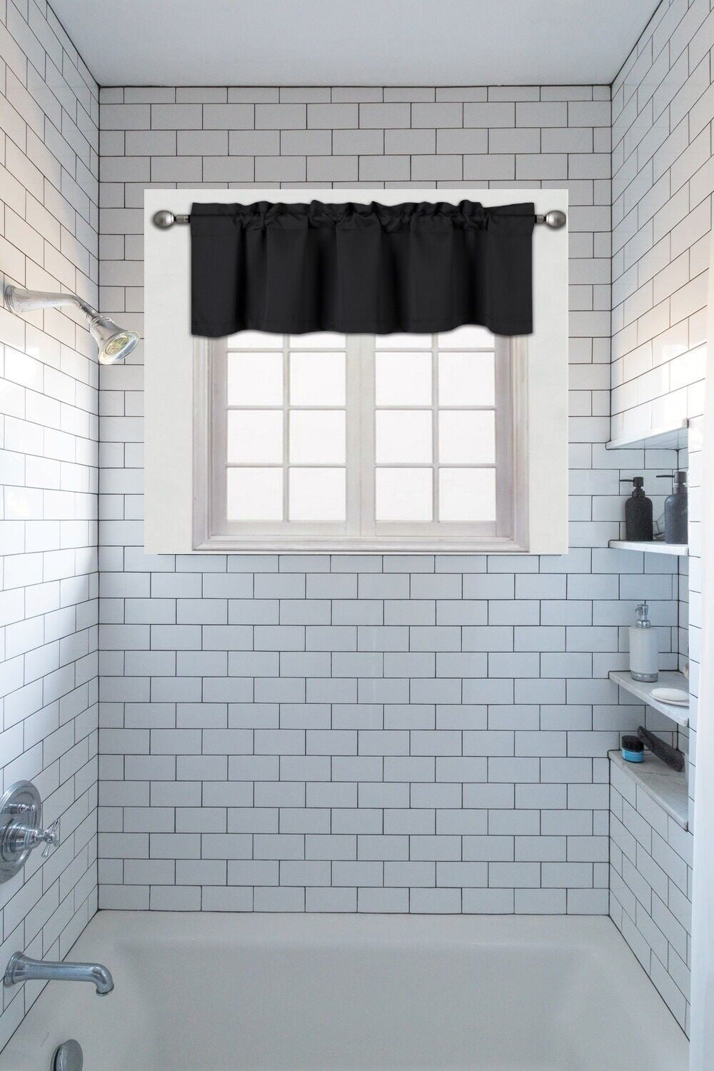Valance curtain blackout thermal unlined TVLO black valance for kitchen, bathroom, bedroom living room short window rod pocket 54 inch x 18 inch