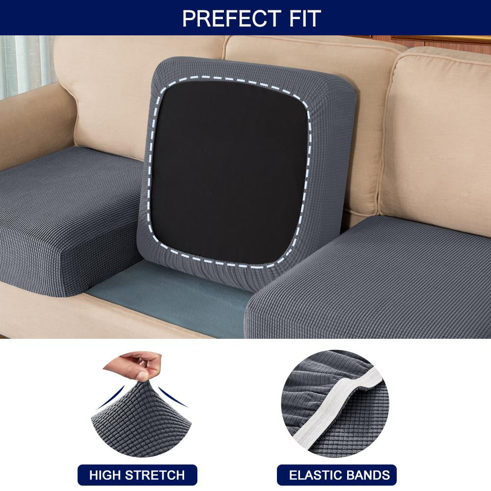 Subrtex Texture Grid Slipcover Stretch Box Seat Cushion Cover (3 Pcs, Gray)