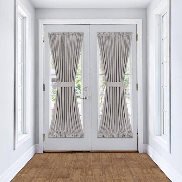 Darcy 54 in. W x 72 in. L Solid Polyester Rod Pocket Light Filtering Window Panel Curtain in Grey with Tieback