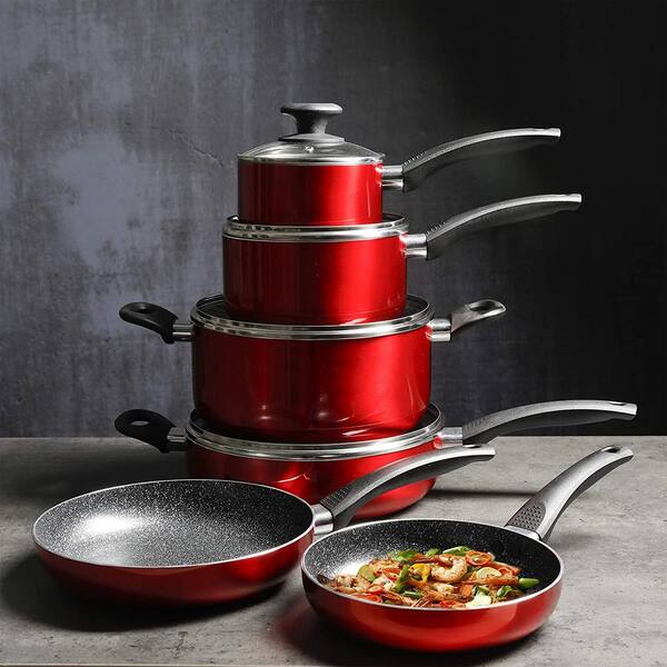 Merrion 10-Piece Aluminum Nonstick Cookware Set in Red
