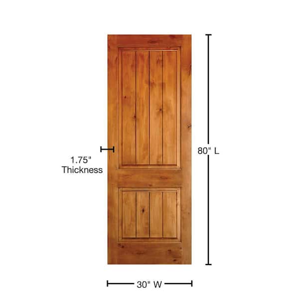 30 in. x 80 in. Knotty Alder 2 Panel Square Top V-Groove Solid Wood Right-Hand Single Prehung Interior Door