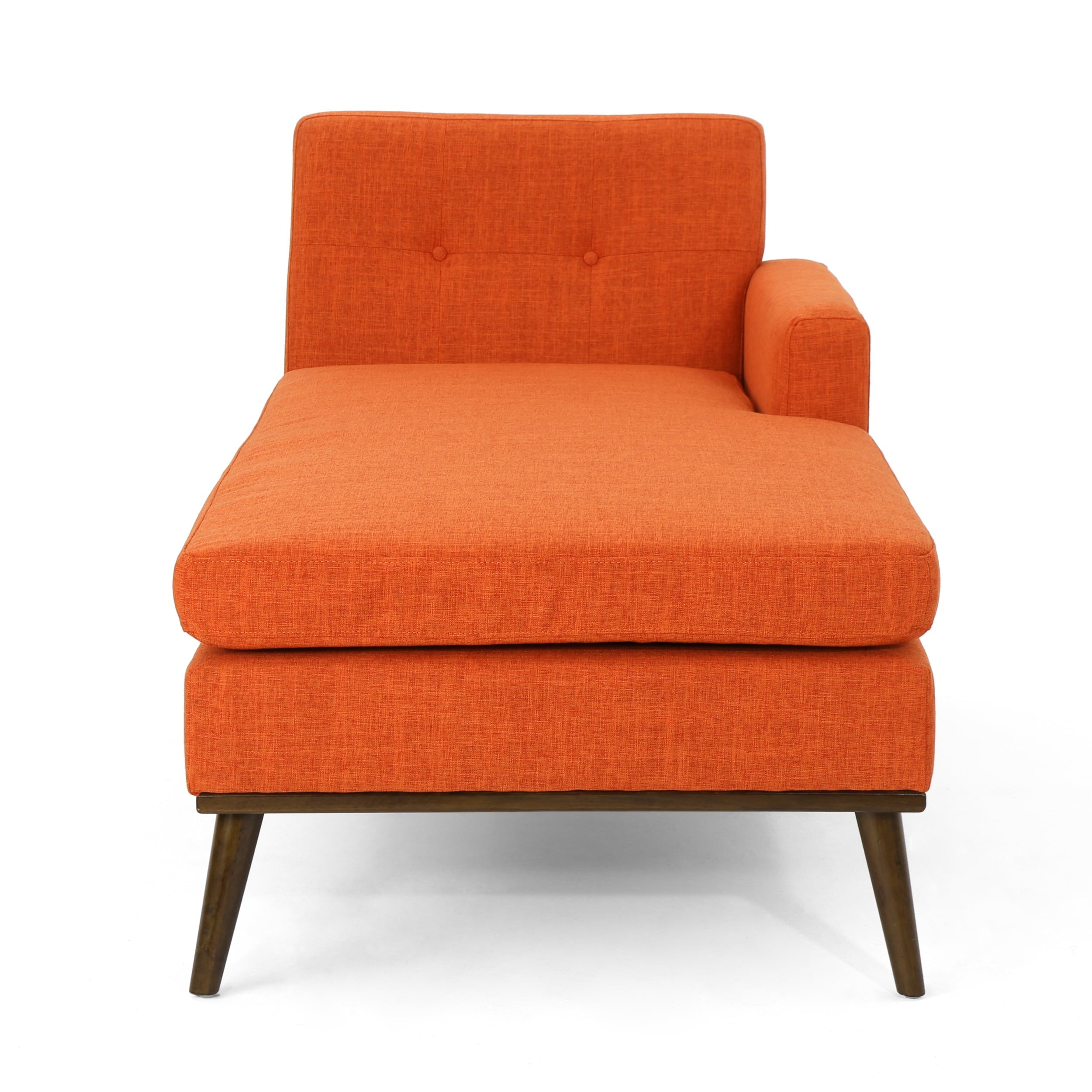 GDF Studio Sophia Mid Century Modern Fabric One Armed Chaise Lounge, Muted Orange and Walnut