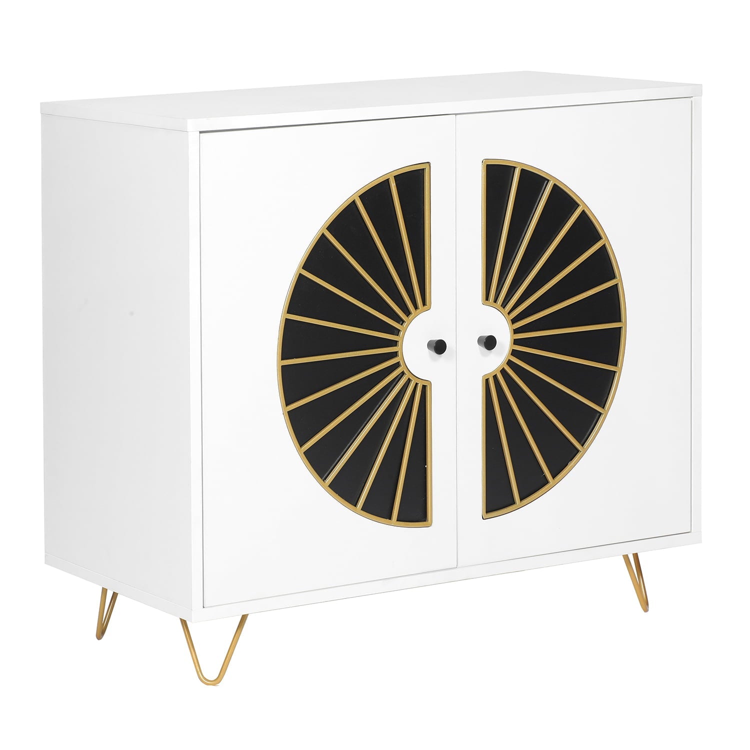 Canddidliike Mid-Century Fan Pattern Buffet Sideboard Entryway Console Storage Cabinet with 2 Door, Accent Kitchen Organizer White