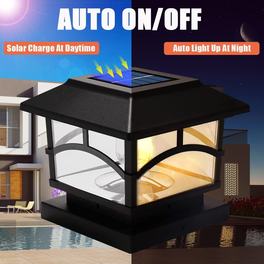 Solar Post Lights Outdoor Bright LED Post Cap Lights Waterproof Solar Powered Deck Fence Cap Lights for 3.5x3.5 4x4 5x5 Posts in Patio Porch or Garden Decoration -2 Pack