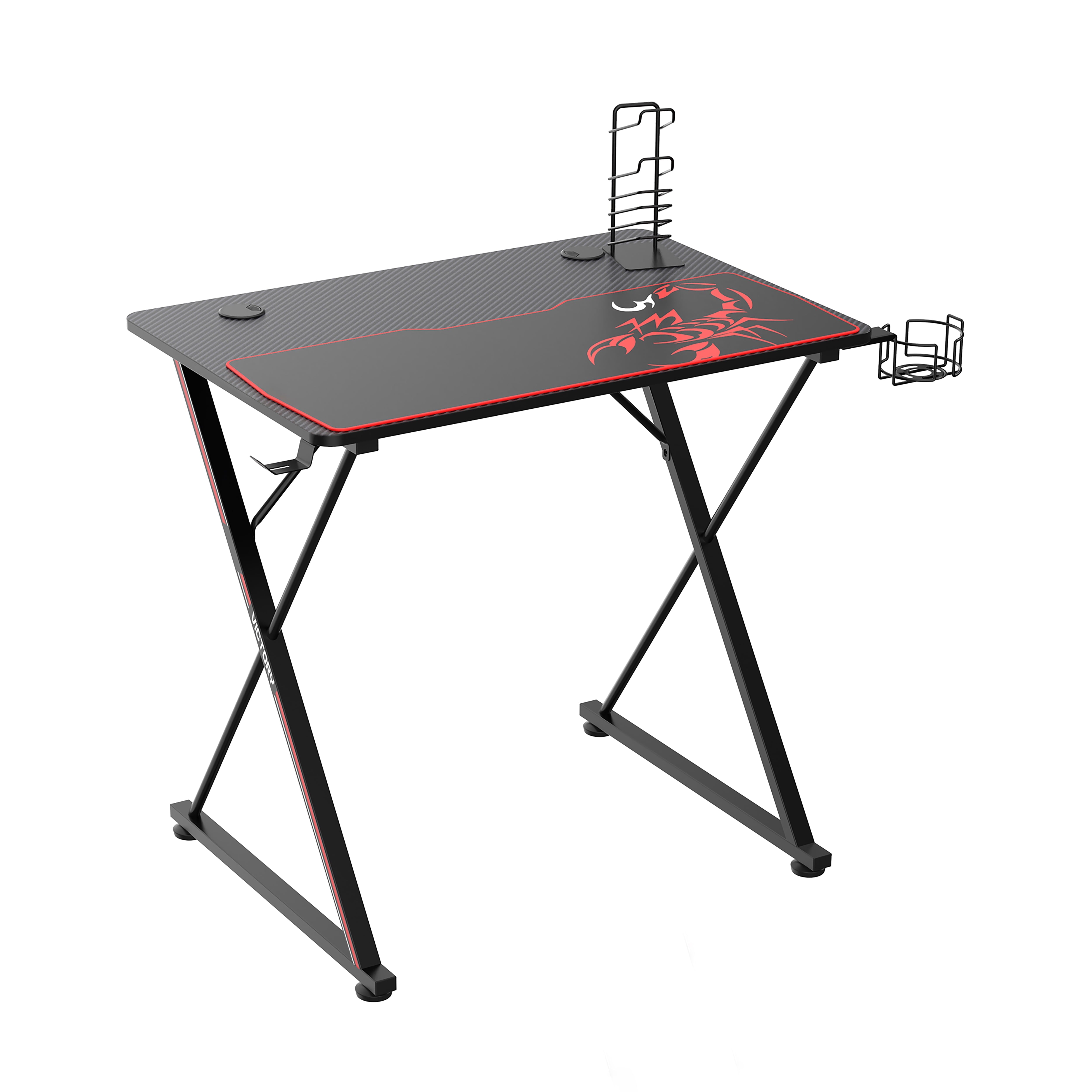 PX Series 31.5 in. Black Computer Gaming Desk with Cup Holder, Gear Rack, Headphone Hook, Socket Holder